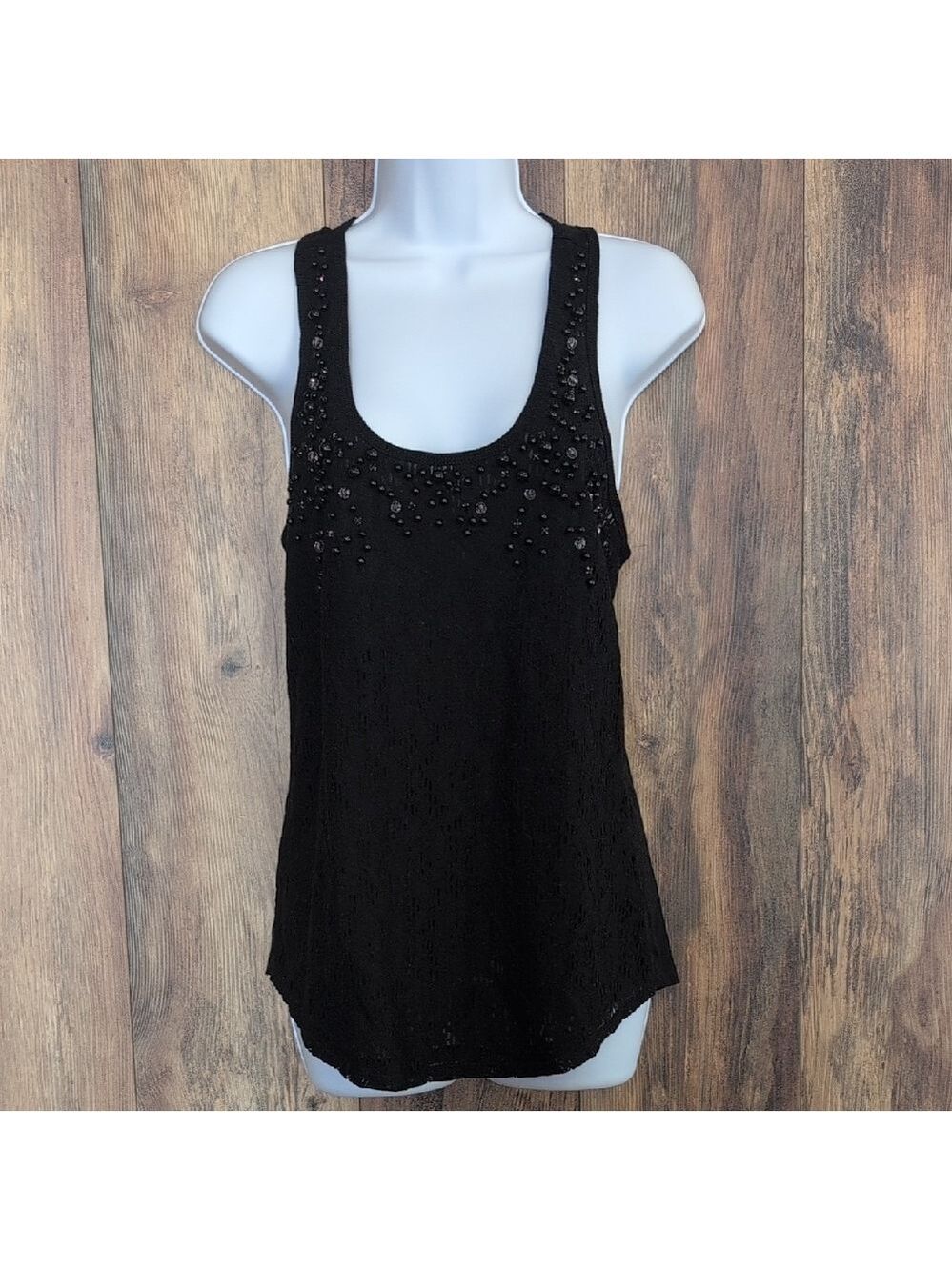 Express Black Pearl & Embellished Tank Top S H107